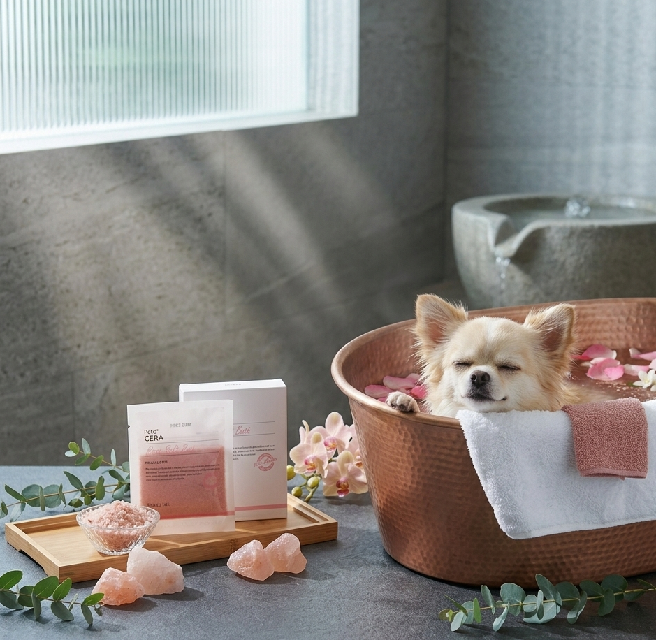 Perro relajado durante el tratamiento Rose Salt Spa