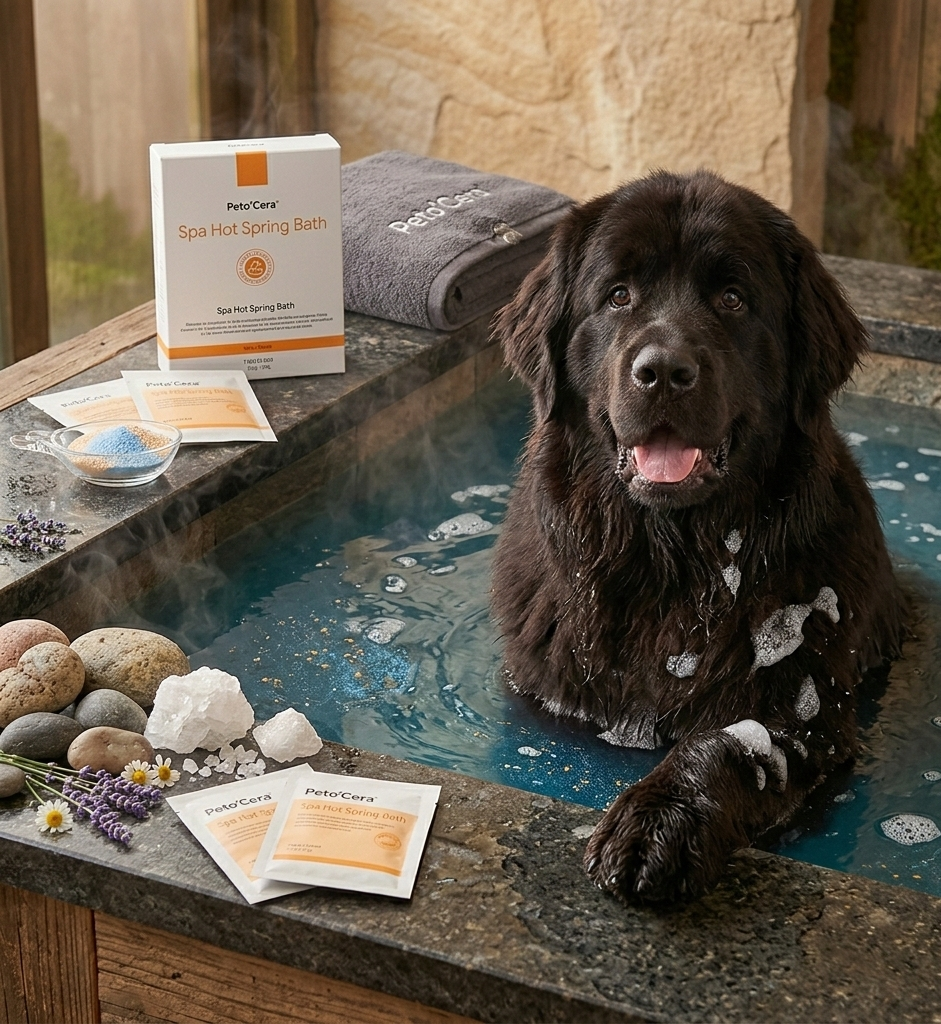 Perro relajado durante el tratamiento Hot Spring Spa