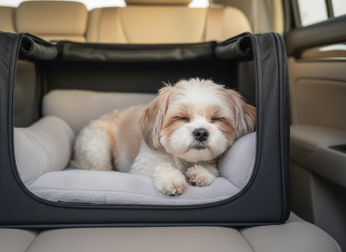 Mascota feliz y relajada durante el transporte